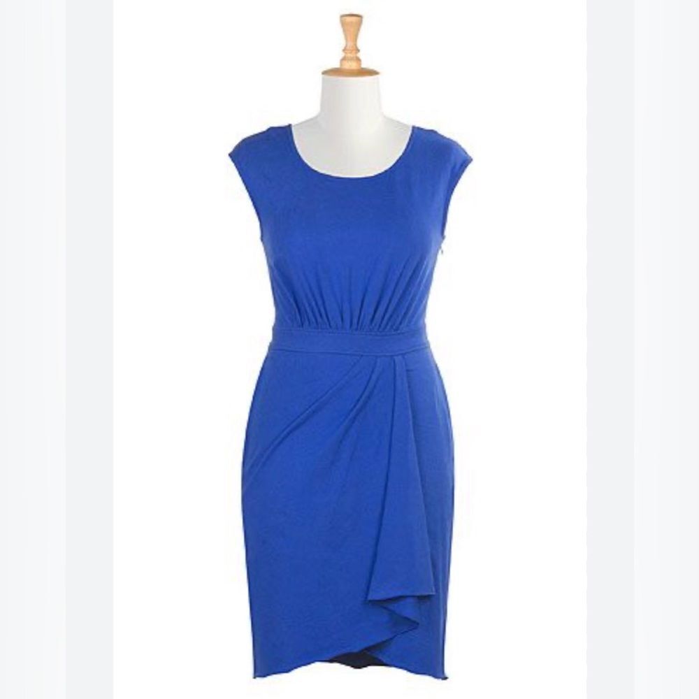 eShakti Cotton Cap Sleeve Shift Dress in Royal Blue Custom Size